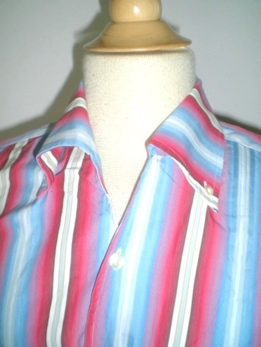 EQUILIBRIO Italy blue red stripe button collar shirt cotton M vintage retro